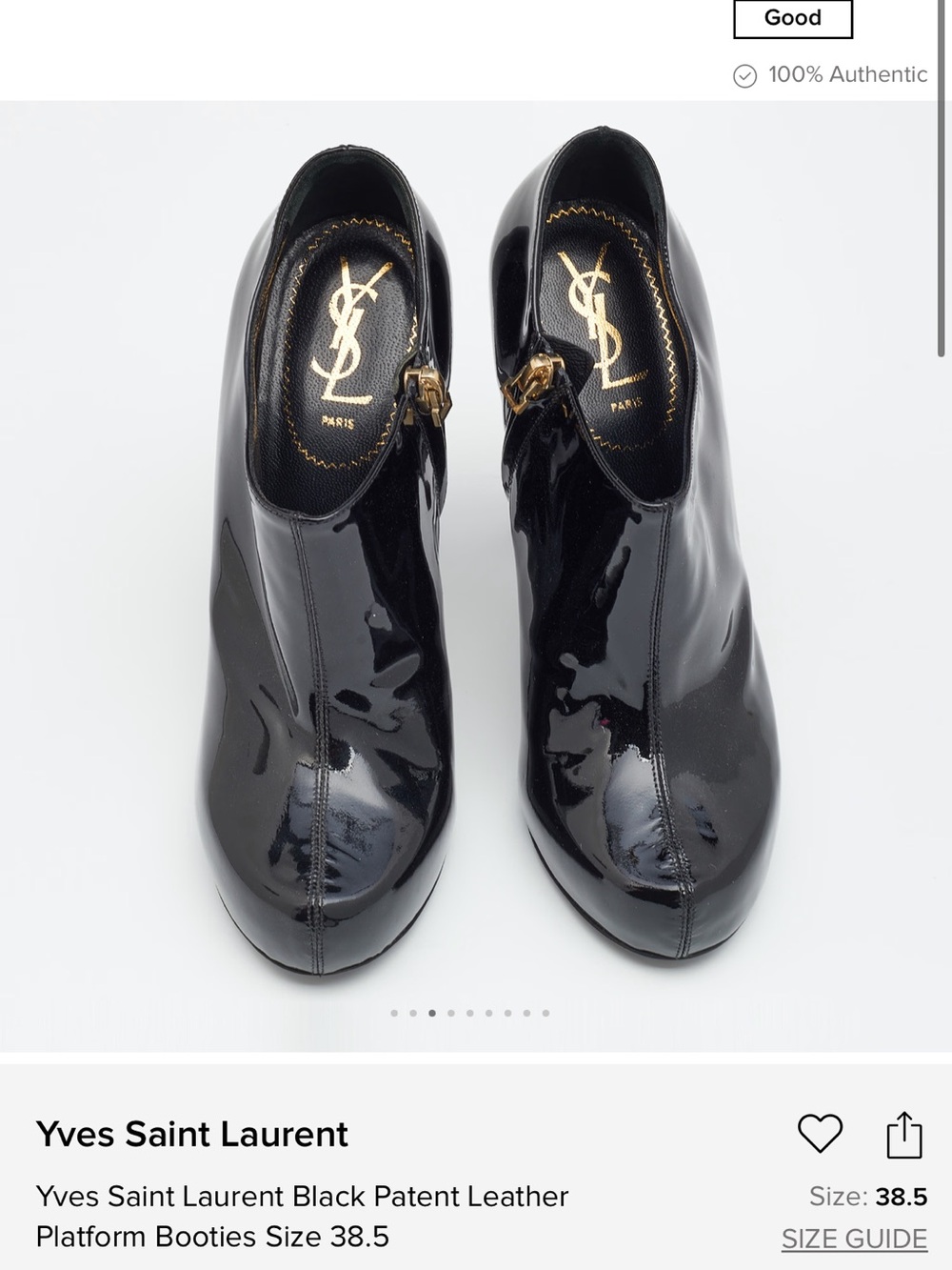 Saint Laurent Black Patent Leather Platform Ankle Booties with Gold YSL Charm